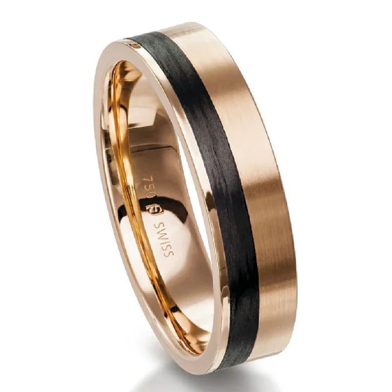 women’s stackable rings-18k Rose Gold and Carbon Wedding Band Ring