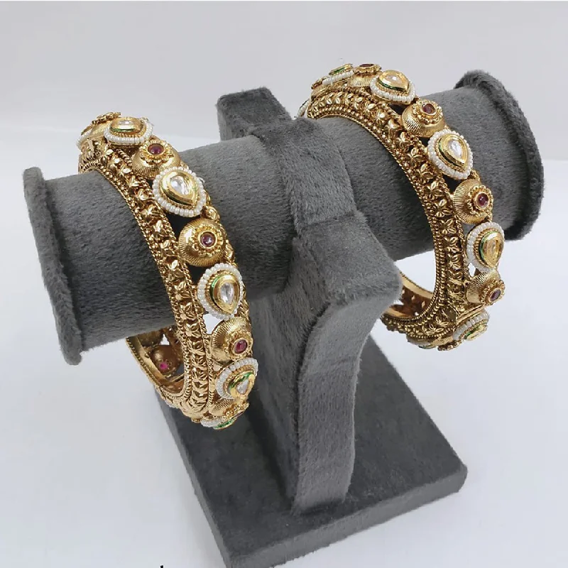 women’s gemstone bangles-Akruti Collection Gold Plated Pota Stone Openable Bangles Set