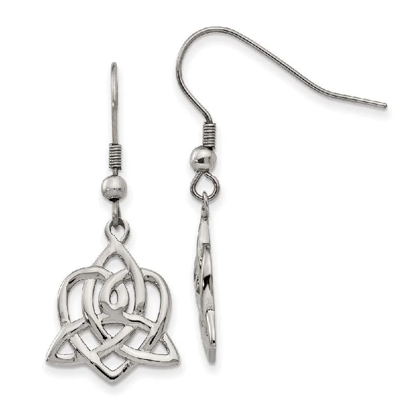 women’s silver drop earrings-Stainless Steel Polished Heart Trinity Knot Shepherd Hook Earrings