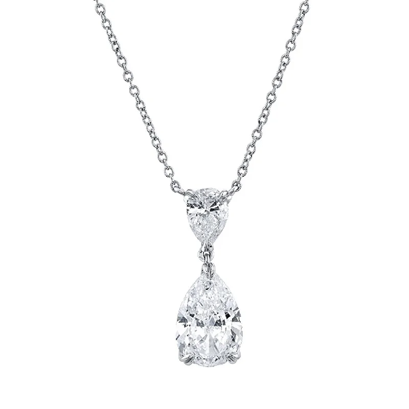 women’s bar necklaces-Platinum Pear Shape Diamond Drop Pendant Necklace