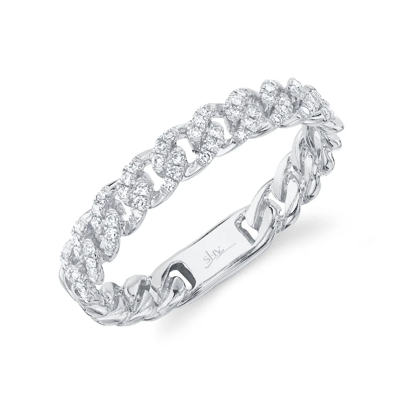 women’s statement rings-White Gold Diamond Pave Link Ring