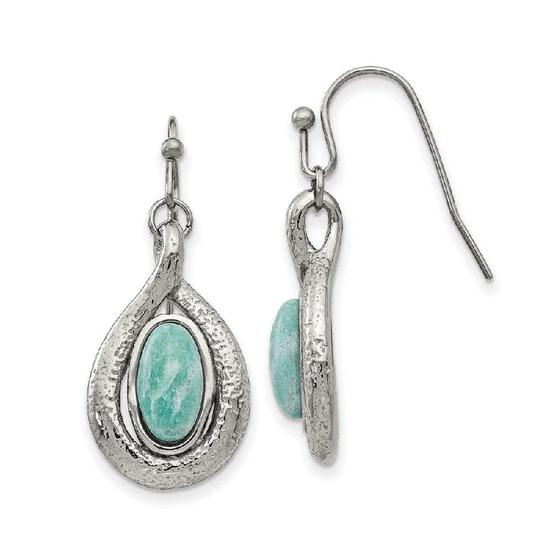 women’s pearl earrings-Stainless Steel Polished and Textured Dyed Synthetic Green Jade Earrings