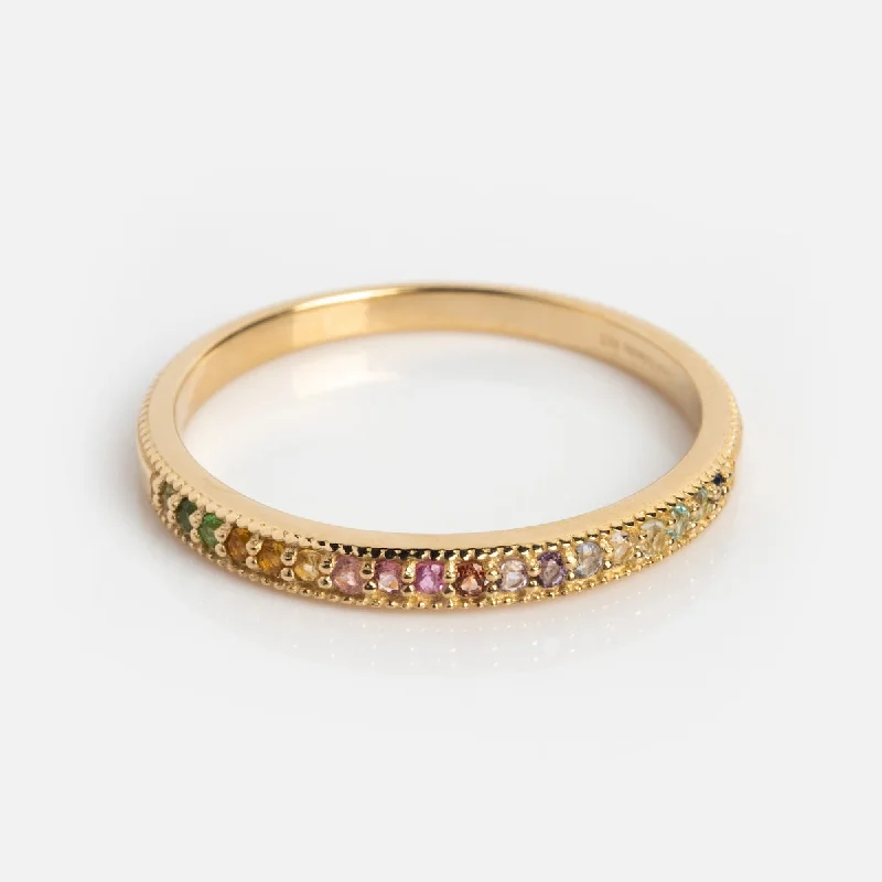 women’s ruby rings-Solid Gold Live by the Sun Rainbow Ring