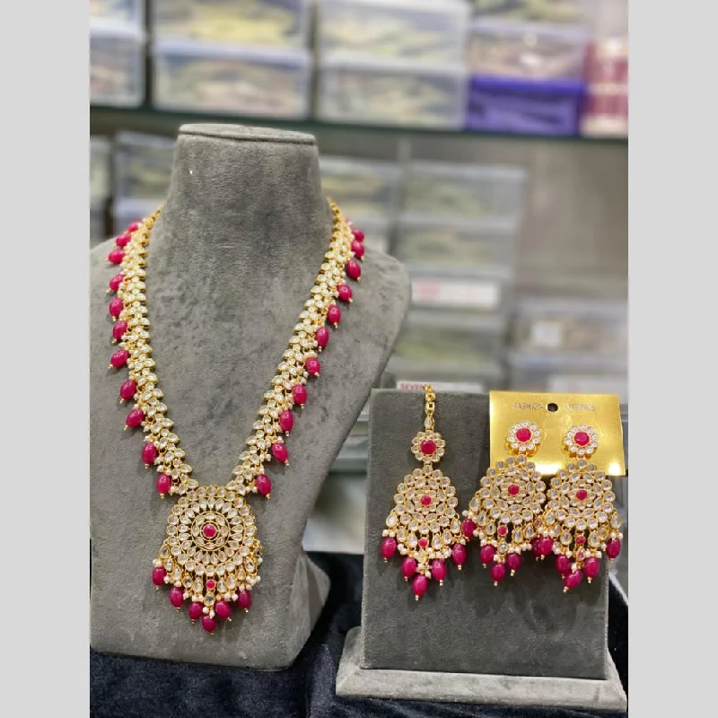 women’s initial necklaces-Hira Collections Gold Plated Kundan Stone And Beads Necklace Set