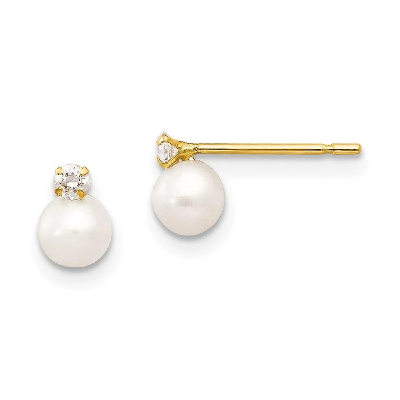 women’s diamond earrings-Madi K Kid's 14k  5-6mm Near Round FW Cultured Pearl CZ Post Earrings