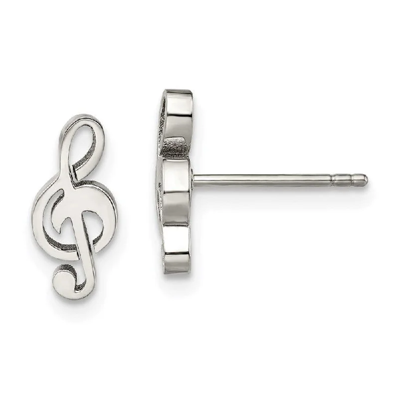 women’s infinity earrings-Stainless Steel Polished Music Symbol Post Earrings