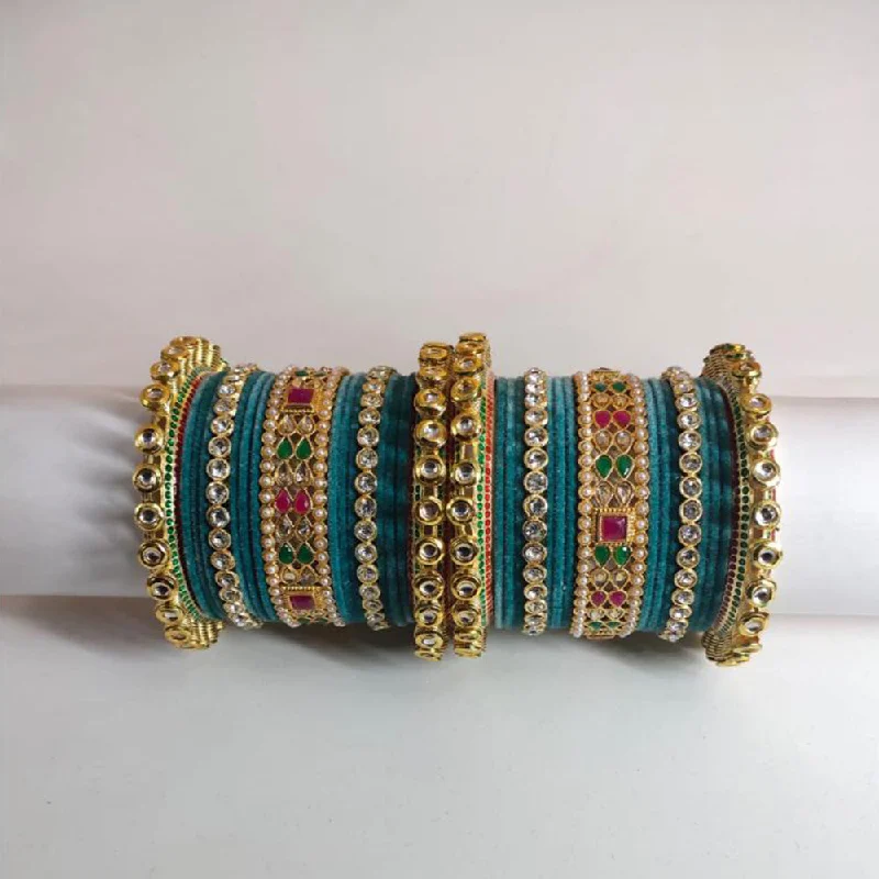 women’s woven bracelets-FS Collection Gold Plated Austrian Stone And Crystal Stone Bangle Set