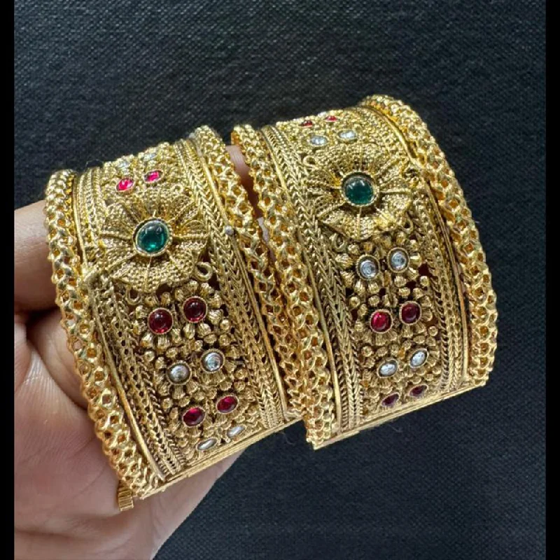 women’s wedding bracelets-Manisha Jewellery Gold Plated Pota Stone Openable Bangles Set