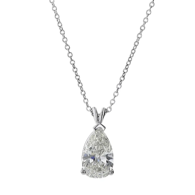 women’s delicate necklaces-Platinum Pear Diamond Pendant Necklace