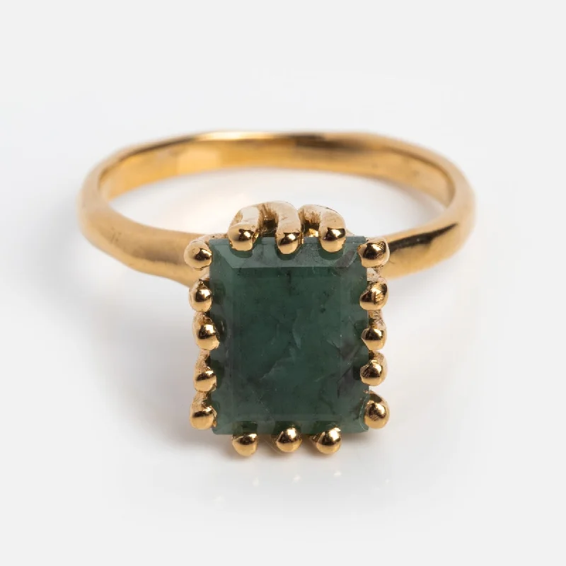 women’s chunky rings-Ramona Raw Emerald Ring