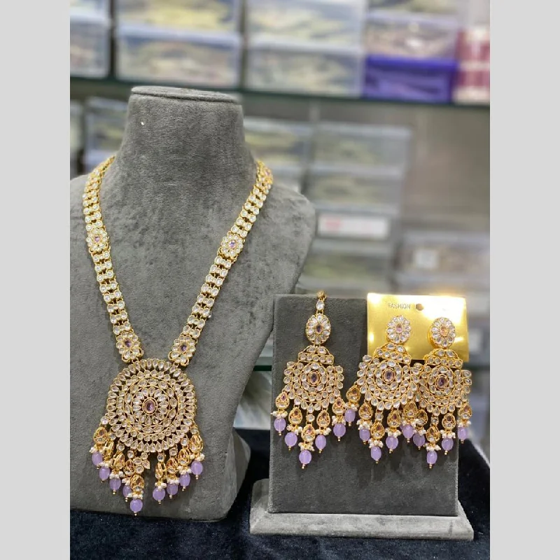 women’s statement gemstone necklaces-Hira Collections Gold Plated Kundan Stone And Beads Necklace Set