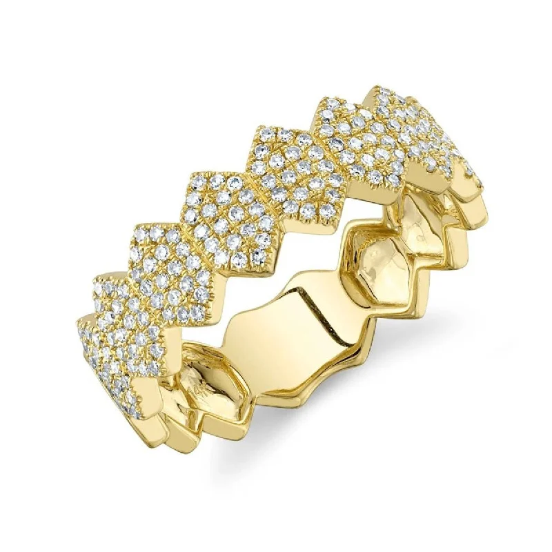 women’s chunky rings-Yellow Gold Hexagon Diamond Pave Band Ring