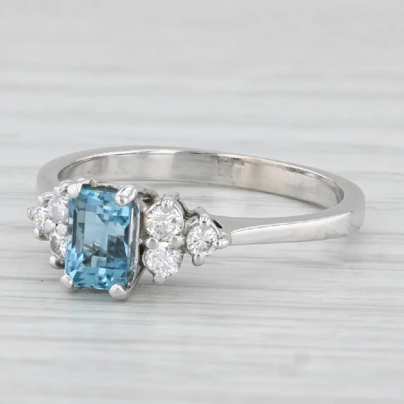 women’s two-tone engagement rings-0.81ctw Aquamarine Diamond Ring 14k White Gold Size 7.5