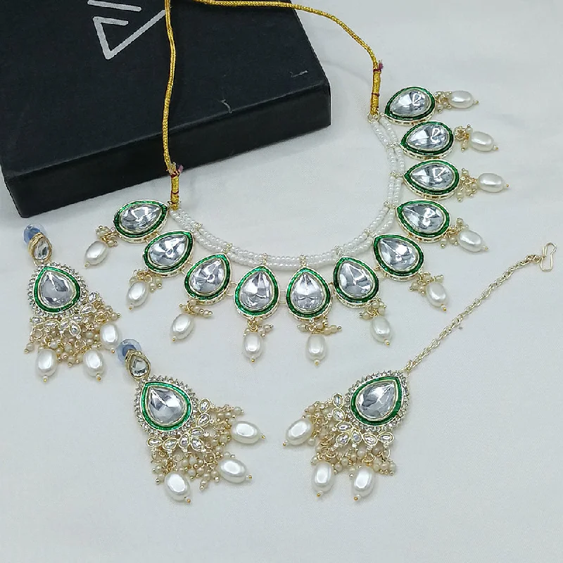 women’s gold chain necklaces-Lucentarts Jewellery Gold Plated Kundan Stone And Pearls Necklace Set