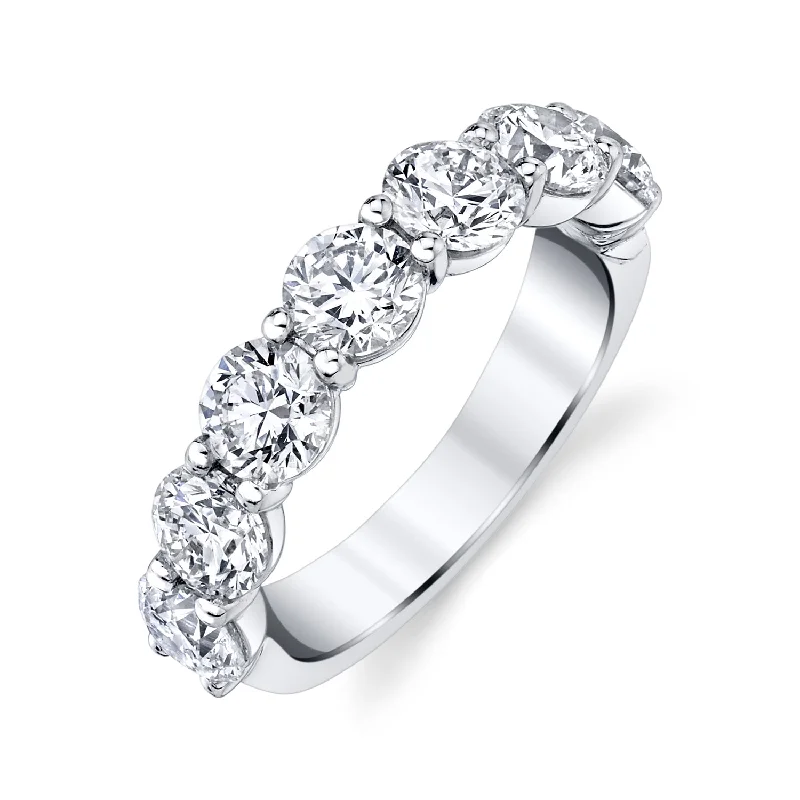 women’s unique rings-Round Diamond 7 Stone Platinum Band