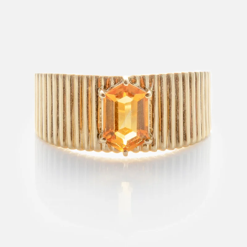 women’s stackable diamond rings-Solid Gold Citrine Bold Fluted Cigar Band