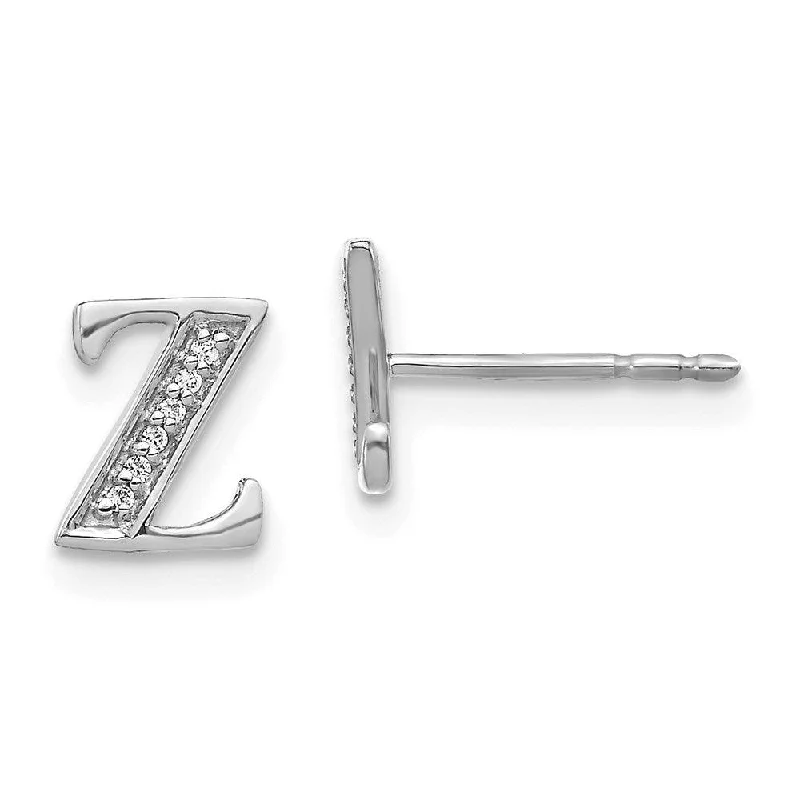 women’s gold stud earrings-14k White Gold Diamond Initial Z Earrings