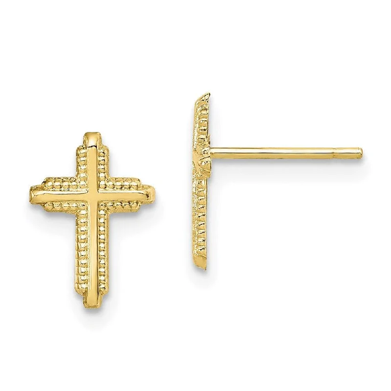 women’s clip-on earrings-10K Yellow Gold Polished Cross Post Earrings