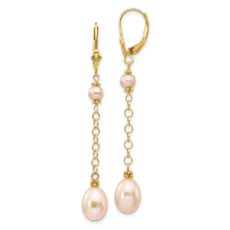 women’s rhinestone earrings-14K 5-8mm Pink Freshwater Cultured Pearl Leverback Earrings