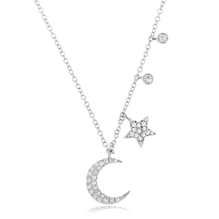 women’s boho chic necklaces-Yellow Gold Moon and Star Diamond Necklace