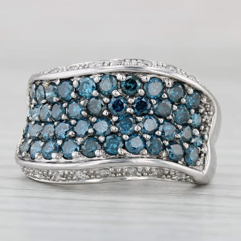 women’s bridal engagement ring sets-1.35ctw Blue White Pave Diamond Ring 14k White Gold Size 6