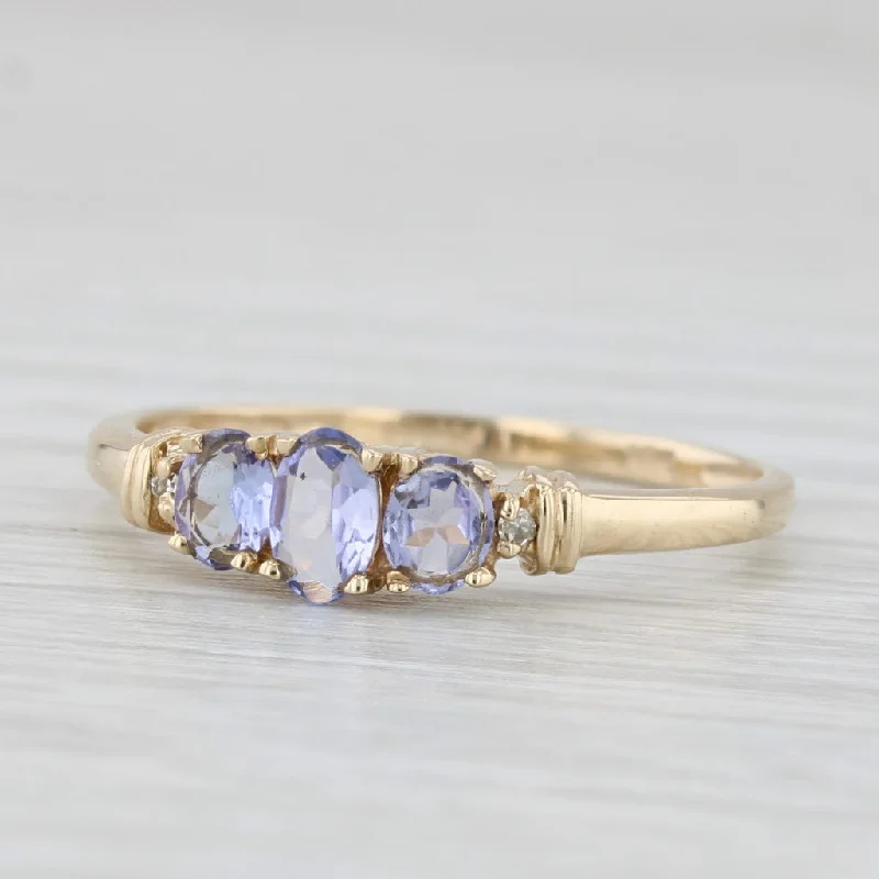 women’s rose gold solitaire engagement rings-0.65ctw Tanzanite Diamond Ring 10k Yellow Gold 3-Stone Stackable Size 8.25