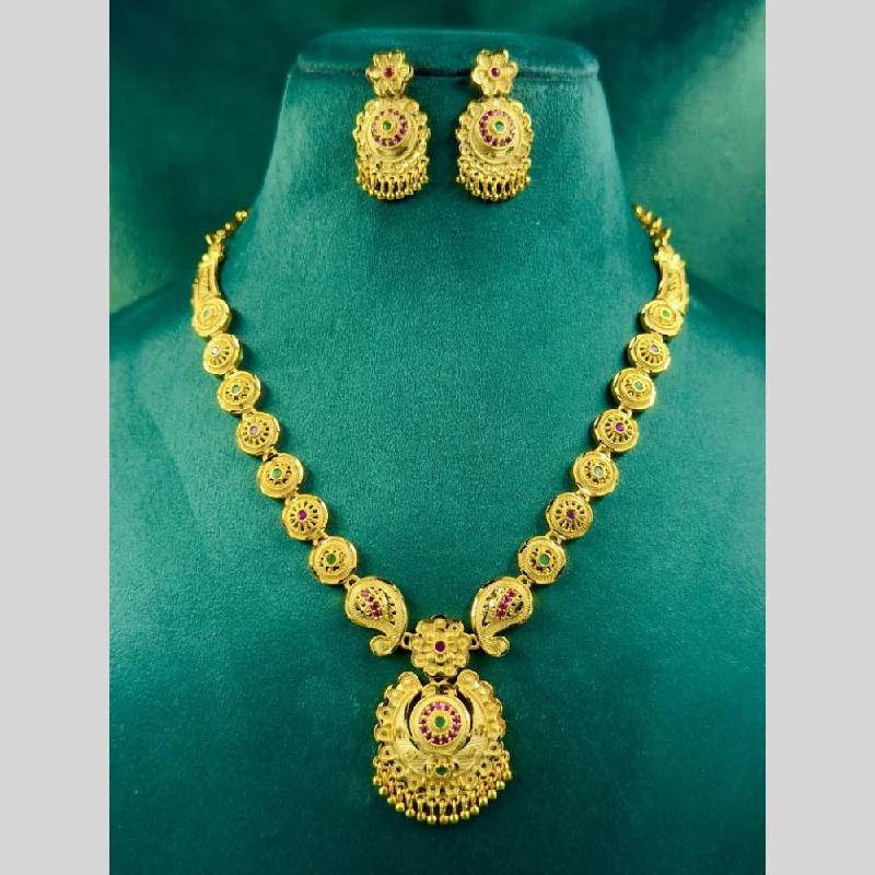 women’s pearl necklaces-Siara Collections Gold Plated Pota Stone Necklace Set