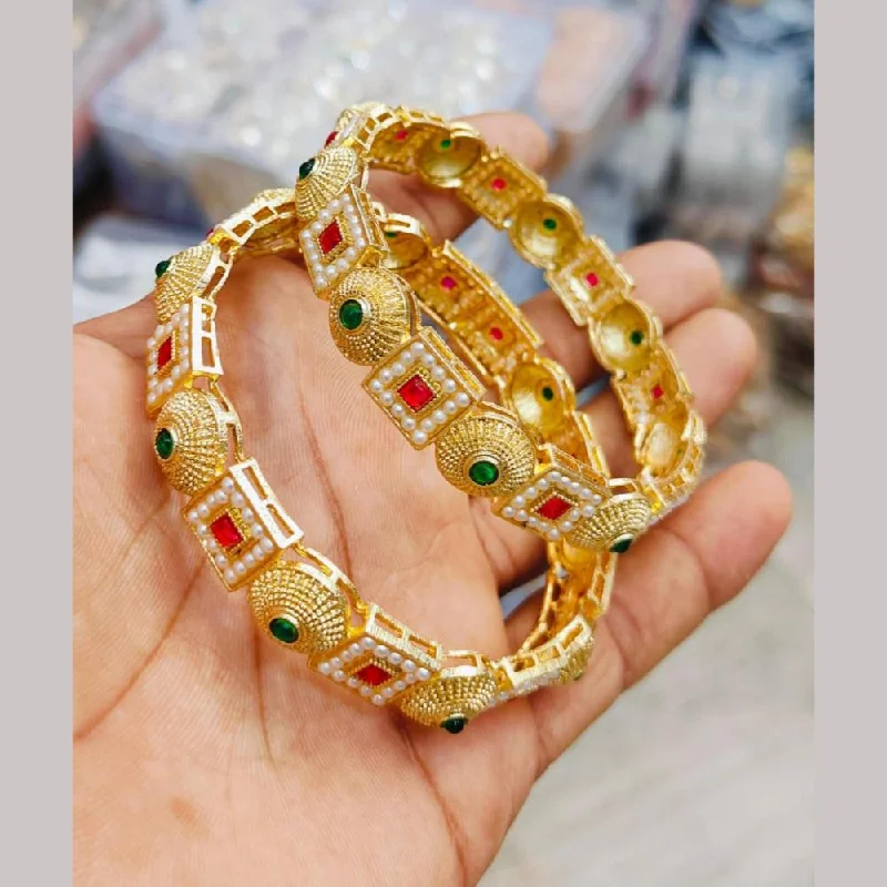 women’s woven bracelets-Manisha Jewellery Gold Plated Pota Stone Bangles Set