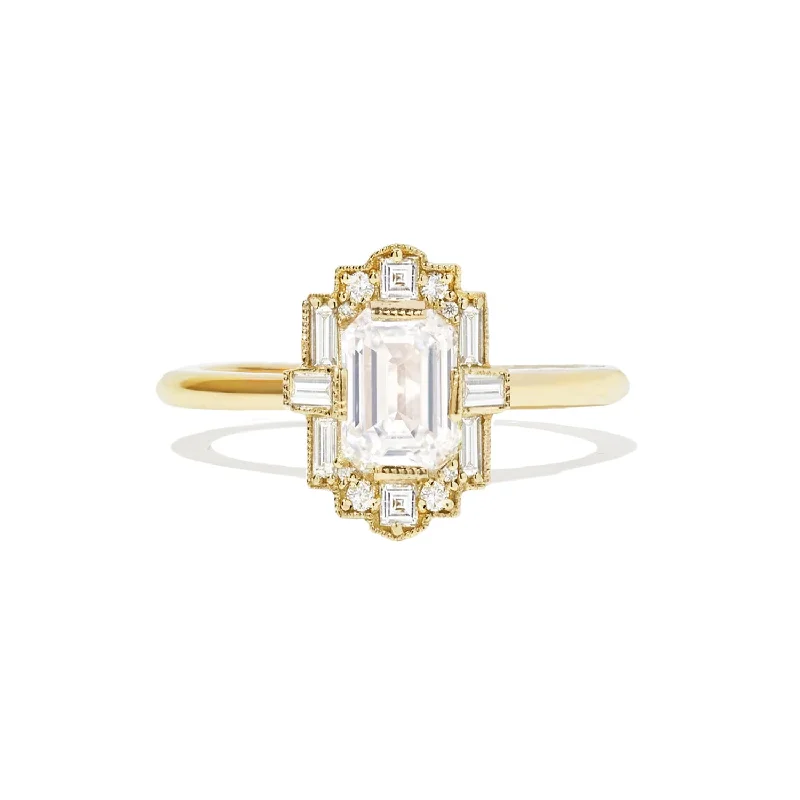 women’s cushion cut engagement rings-Deco Emerald Cut Diamond Ring