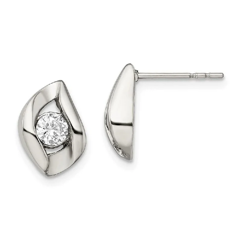 women’s heart-shaped earrings-Stainless Steel CZ Polished Post Earrings