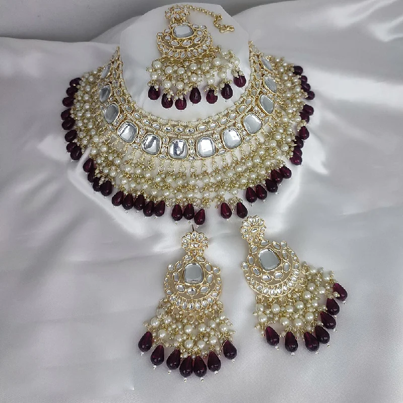 women’s adjustable gold necklaces-Manisha Jewellery Gold Plated Kundan Stone And Pearls Choker Necklace Set