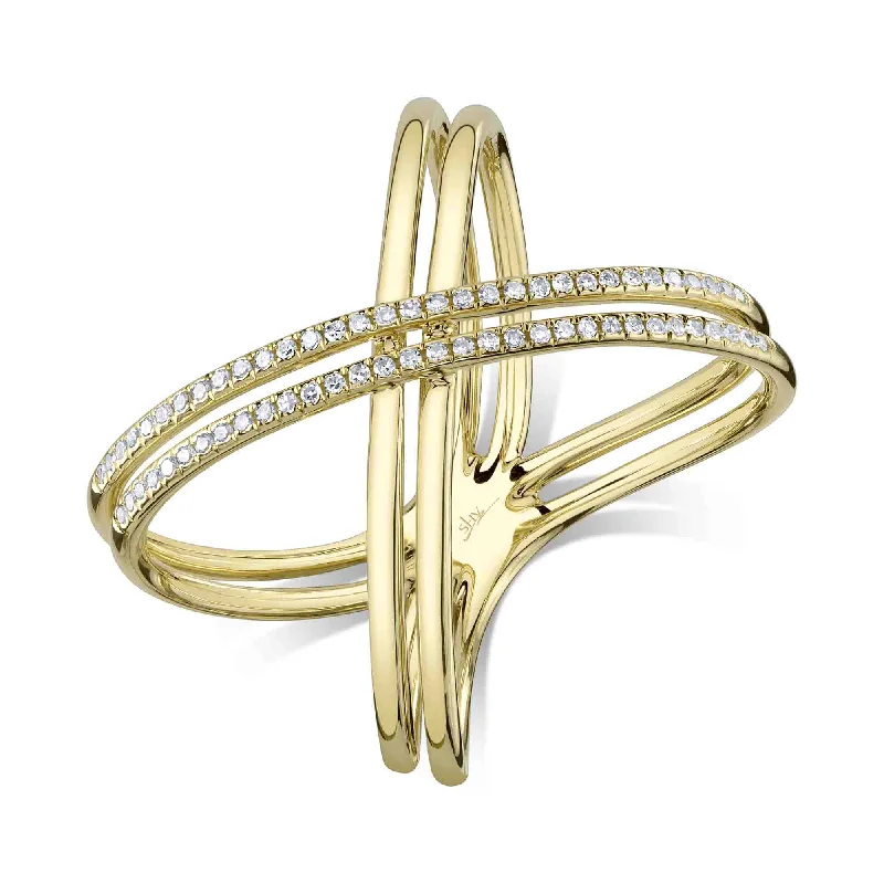 women’s gold and diamond rings-14kt. Yellow Gold Bridge Ring with 0.15ct Diamond Pave