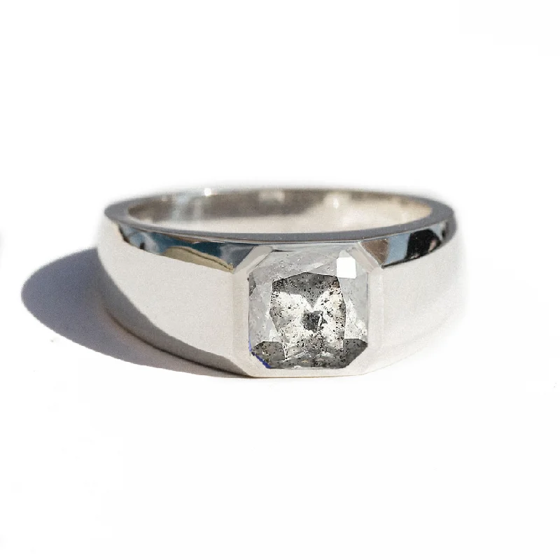 women’s luxury engagement rings-Salt and Pepper Asscher Cut Diamond Ring