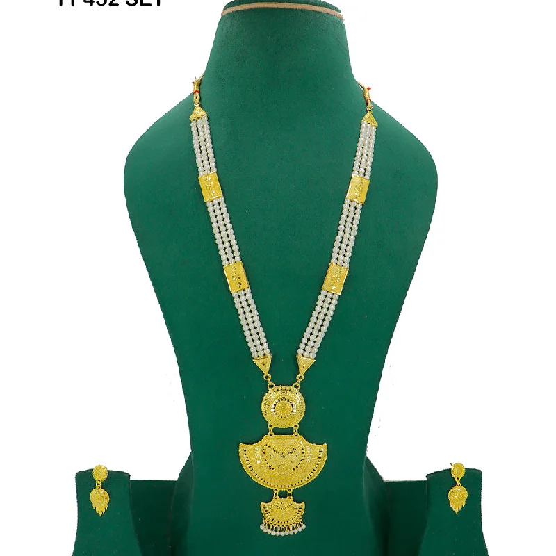 women’s luxury pendant necklaces-Mahavir Gold Plated Pearls Long Necklace Set