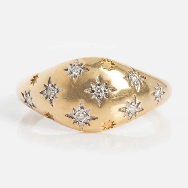 women’s classy rings-Solid Gold Star Crossed Dome Pinky Ring