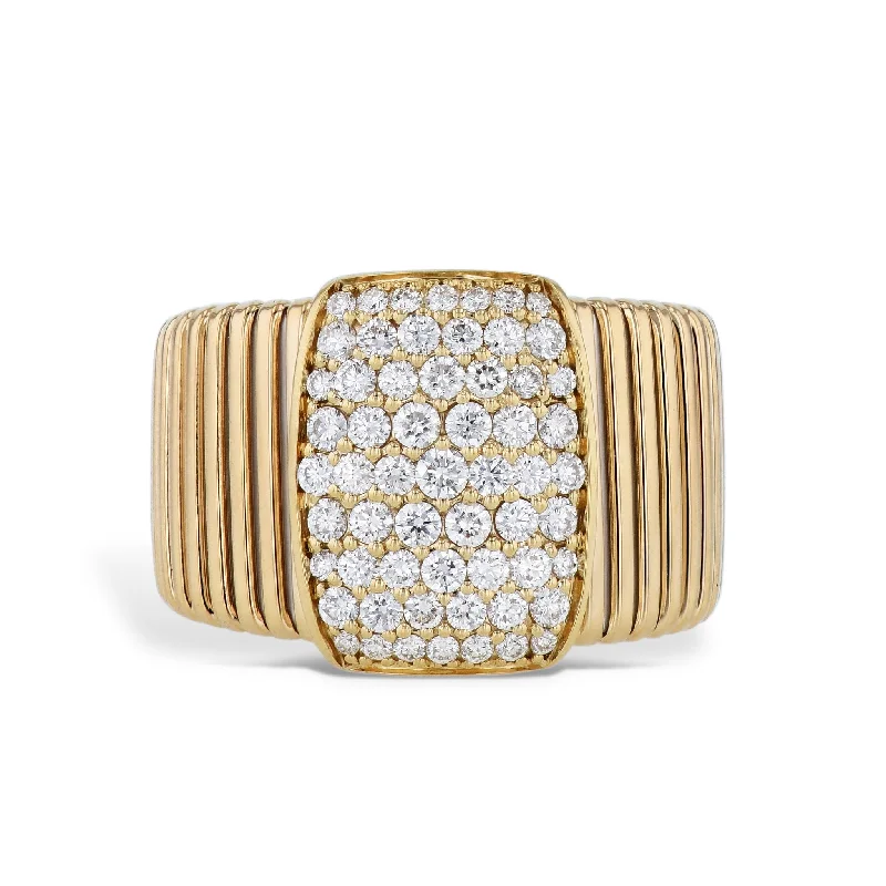 women’s heart rings-Pave Diamond Center Yellow Gold Ring