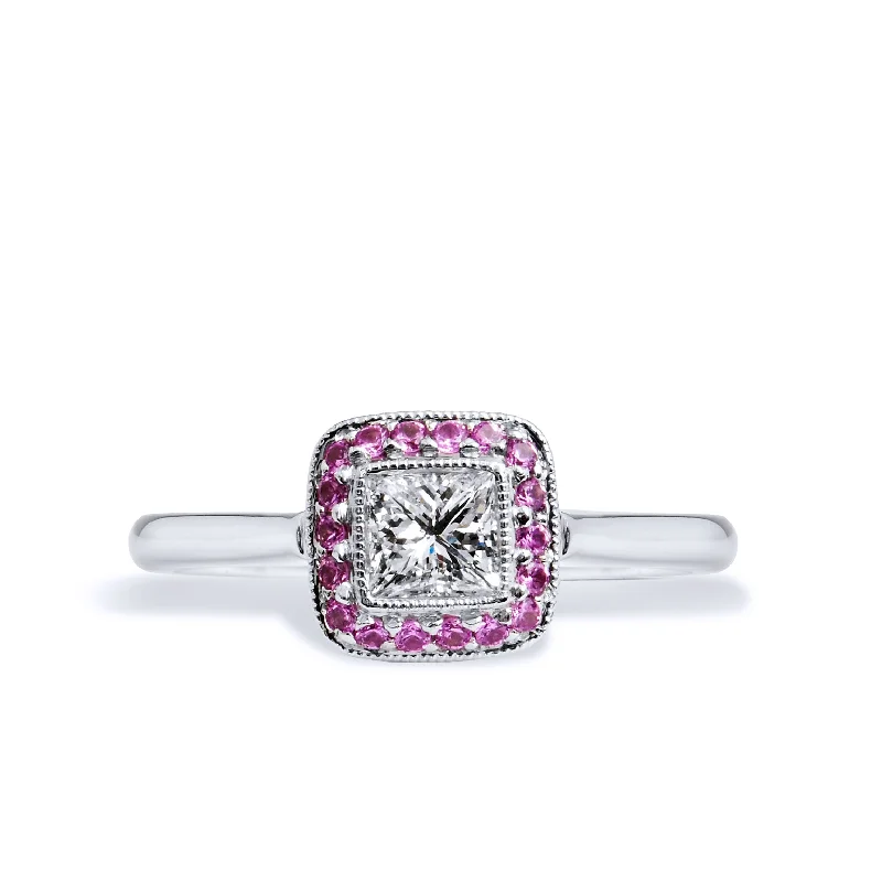 women’s geometric rings-0.40ct Diamond and Pink Sapphire Ring