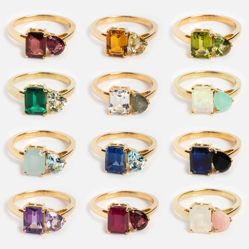 women’s chic rings-Solid Gold Toi et Moi Colorful Gemstone Ring