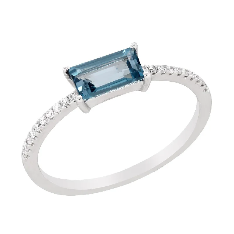 women’s princess cut diamond engagement rings-EMERALD CUT BLUE TOPAZ AND DIAMOND RING, .08 CT TW