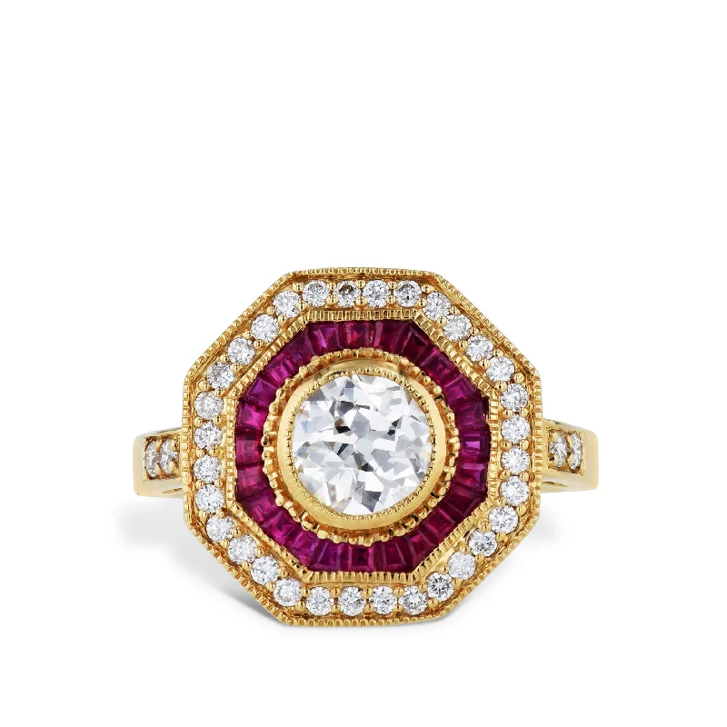 women’s gold rings-Ruby and Diamond 18k Yellow Gold Ring