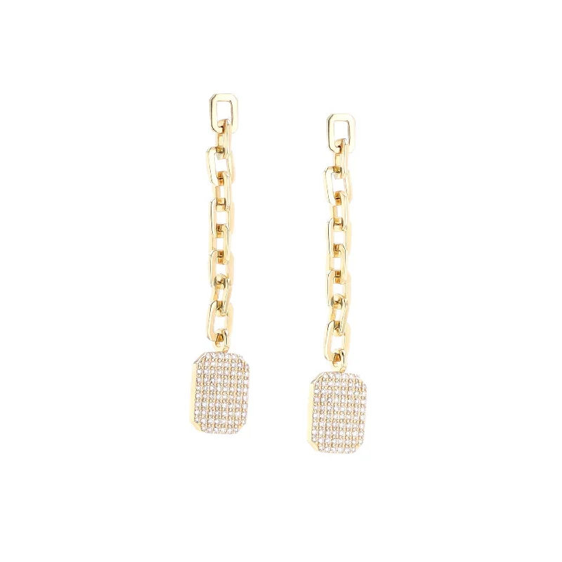 women’s luxurious stud earrings-14k Yellow Gold and Diamond Shield Link Earrings EG000252