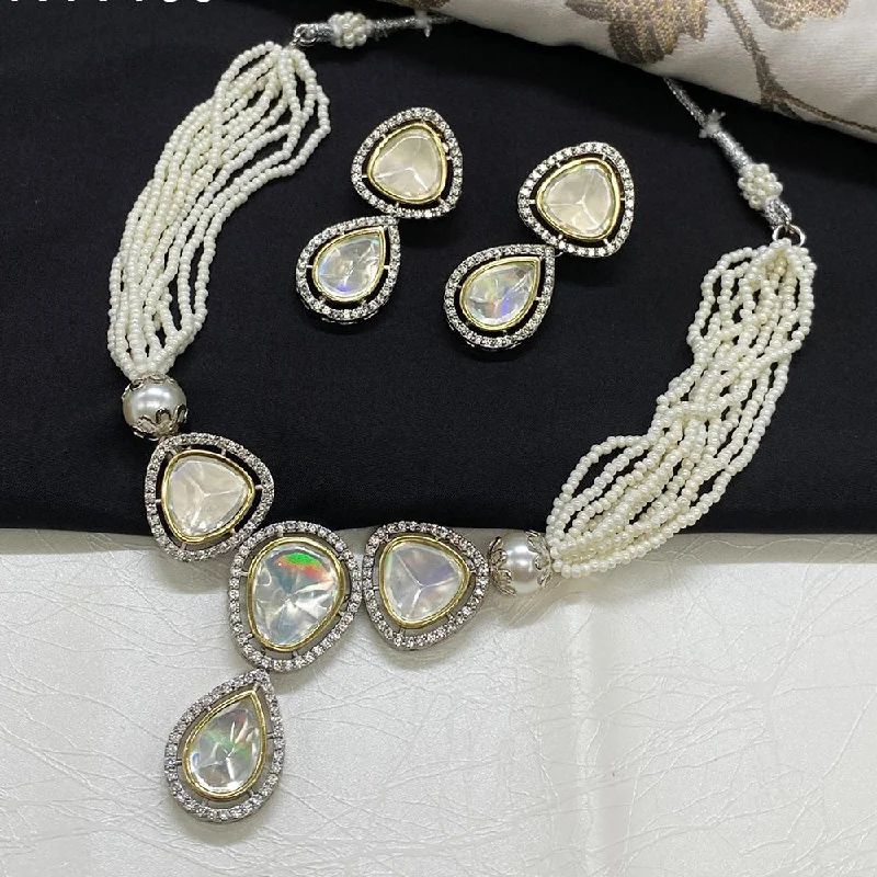 women’s elegant necklaces-Royal Kundan Jewellery 2 Tone Plated Polki Kundan Choker Necklace Set