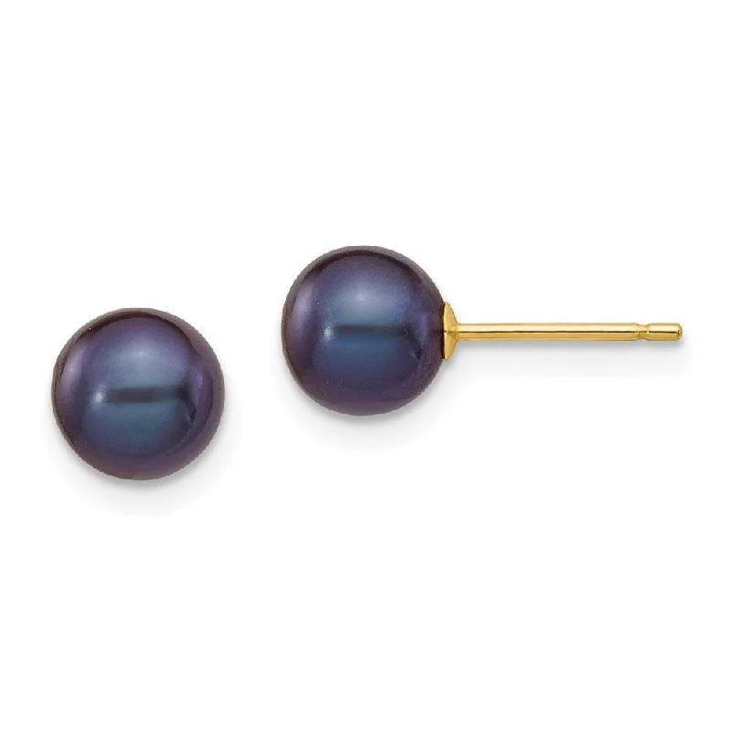 women’s teardrop earrings-14k 6-7mm Black Round Freshwater Cultured Pearl Stud Post Earrings