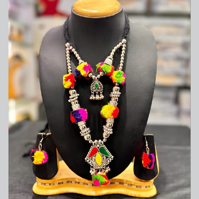 women’s gemstone necklaces-Manisha Jewellery Oxidised Plated Pom Pom Necklace Set