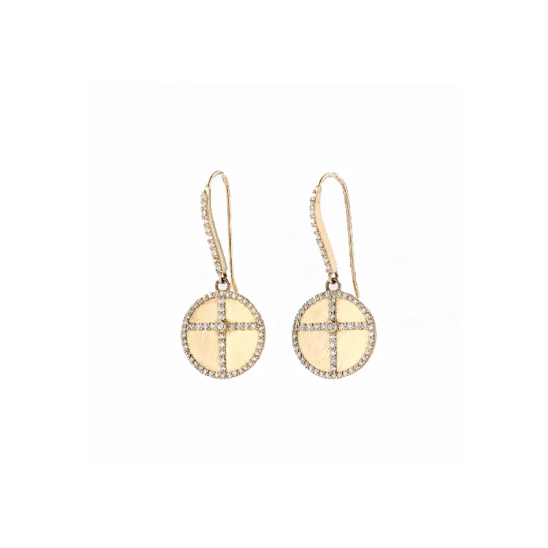 women’s gold chandelier earrings-14K Gold Diamond Cross Coin French Hook Earrings  SEG00014