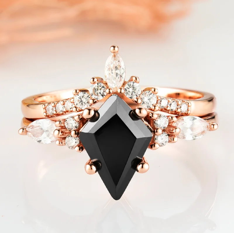 women’s marquise engagement rings-Skye Kite™  Black Diamond Ring Set- 14K Rose Gold Vermeil