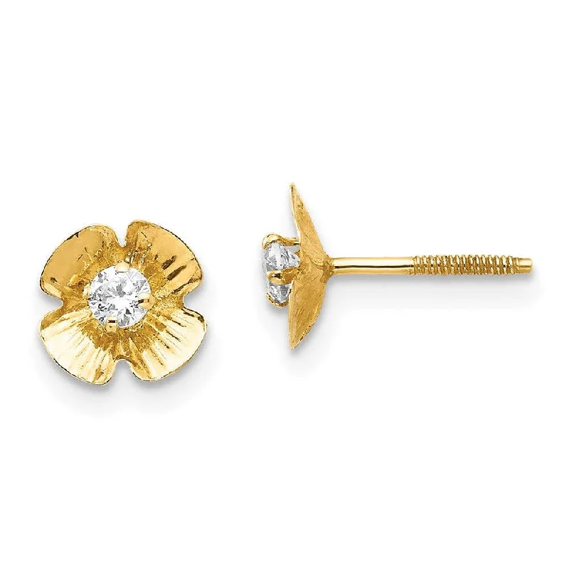 women’s gold stud earrings-Madi K Kid's 14k  Flower 2.5mm CZ Post Earrings