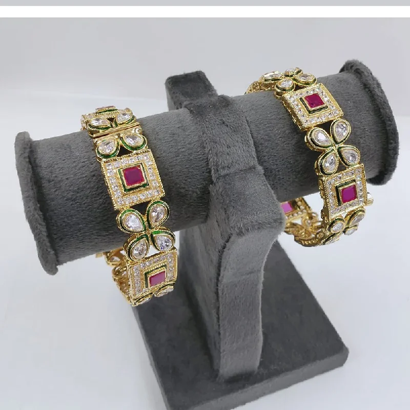 women’s luxurious gold bracelets-Akruti Collection Gold Plated Pota Stone Openable Bangles Set