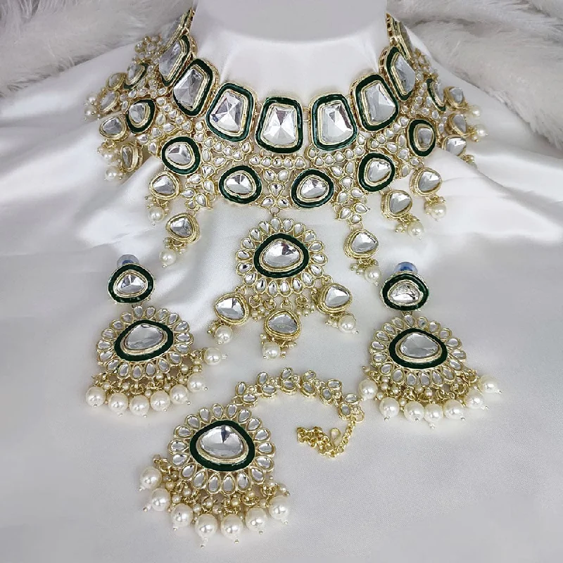 women’s elegant chain necklaces-Lucentarts Jewellery Gold Plated Kundan Stone Pearls And Meenakari Choker Necklace Set