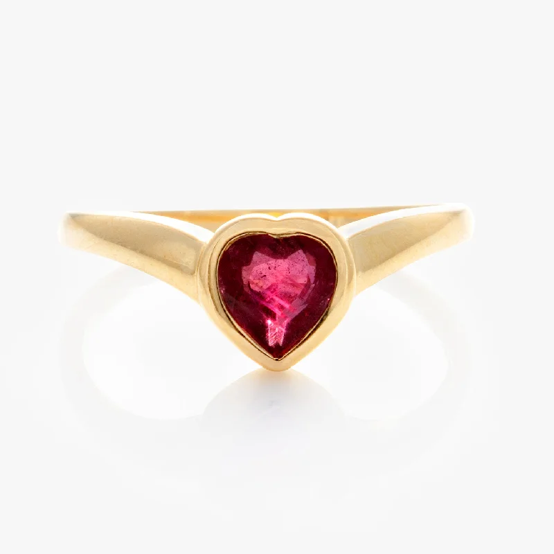 women’s wedding ring sets-Solid Gold Bezel Set Ruby Heart Ring